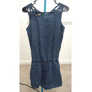 Pull&Bear Strappy Printed Denim Romper XS